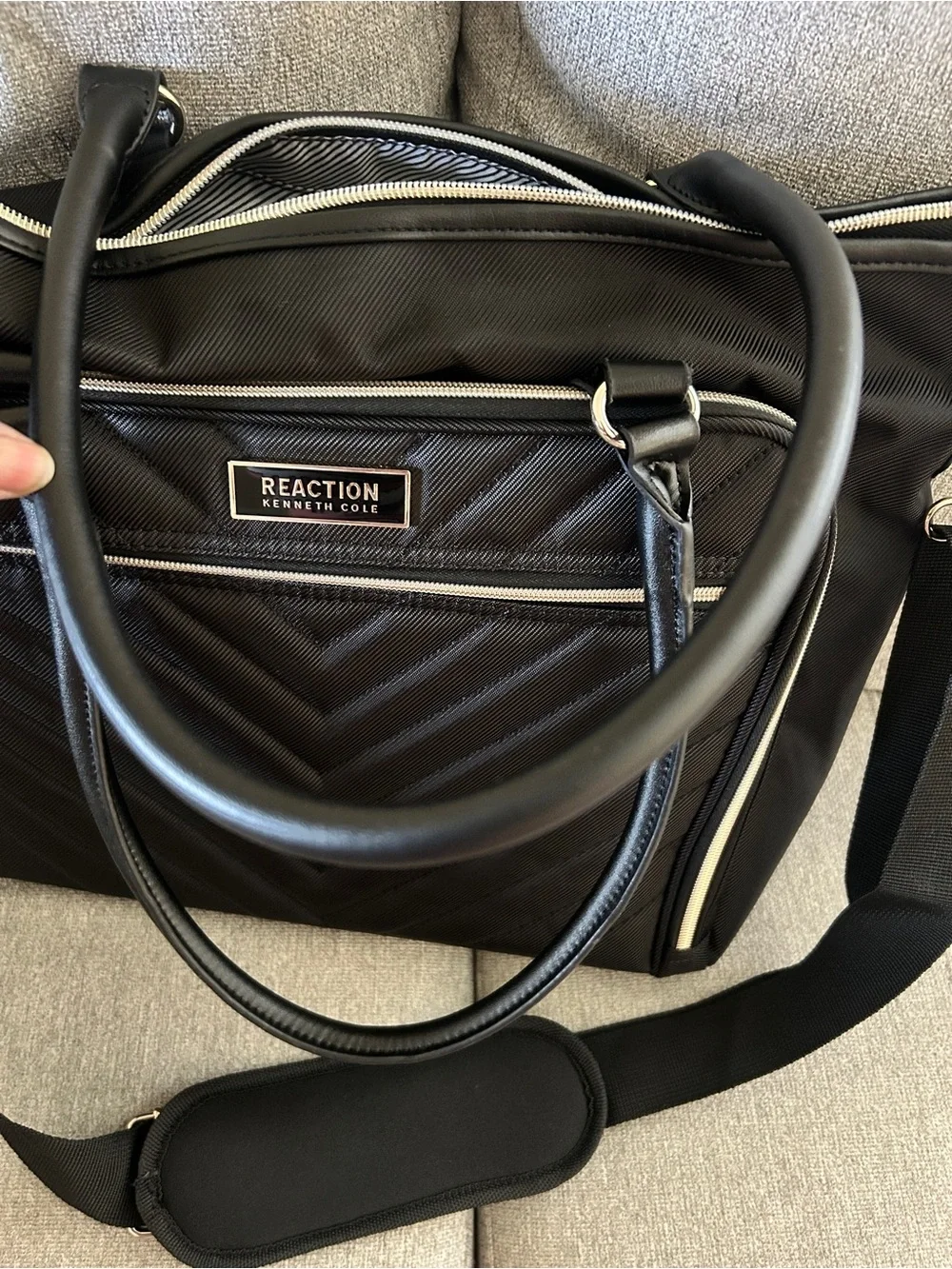 KENNETH COLE REACTION Black Quilted Laptop Tote with Shoulder Strap